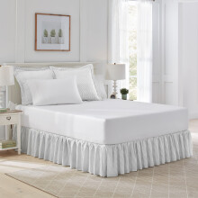 Laura Ashley Home - Fusta de pat cu volane din bumbac Stil u?or ?i clasic (Dunga gri, plina)