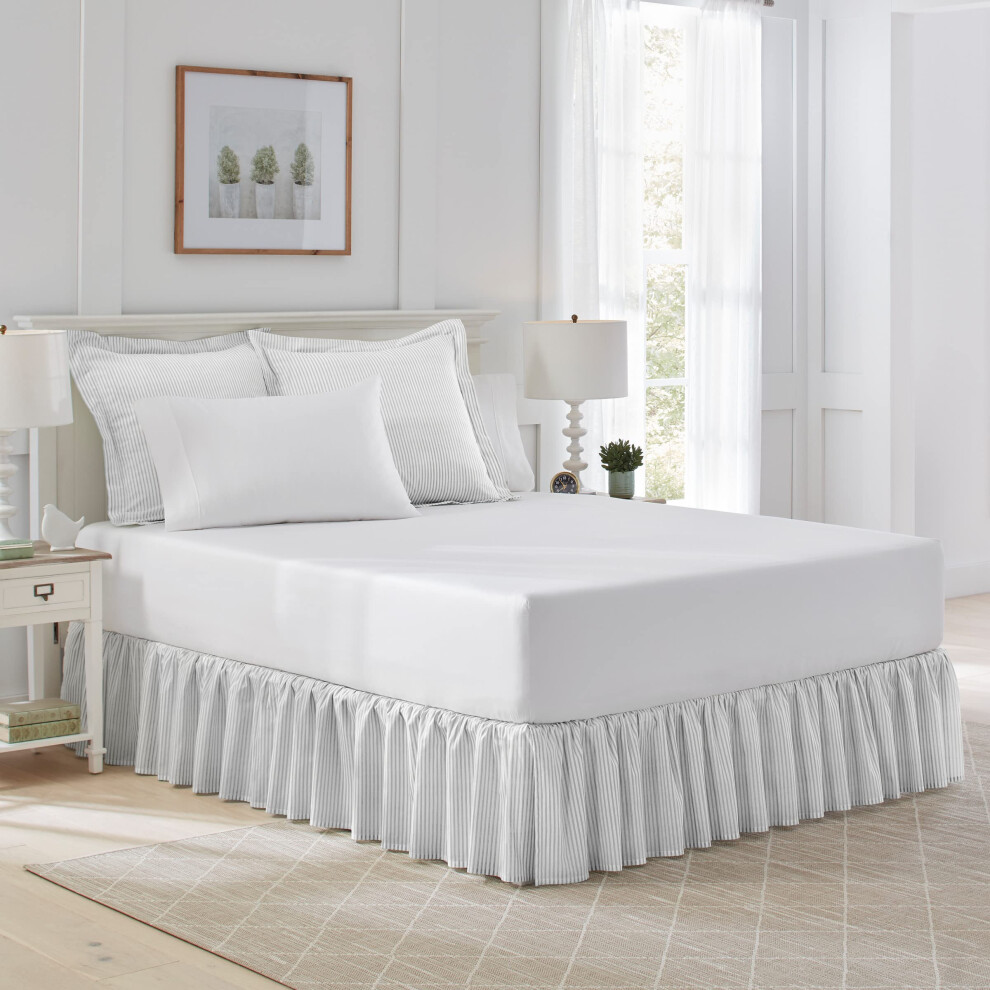 Laura Ashley Home - Cache-sommier     volants en coton, l   ger et classique (rayures grises, grand lit)