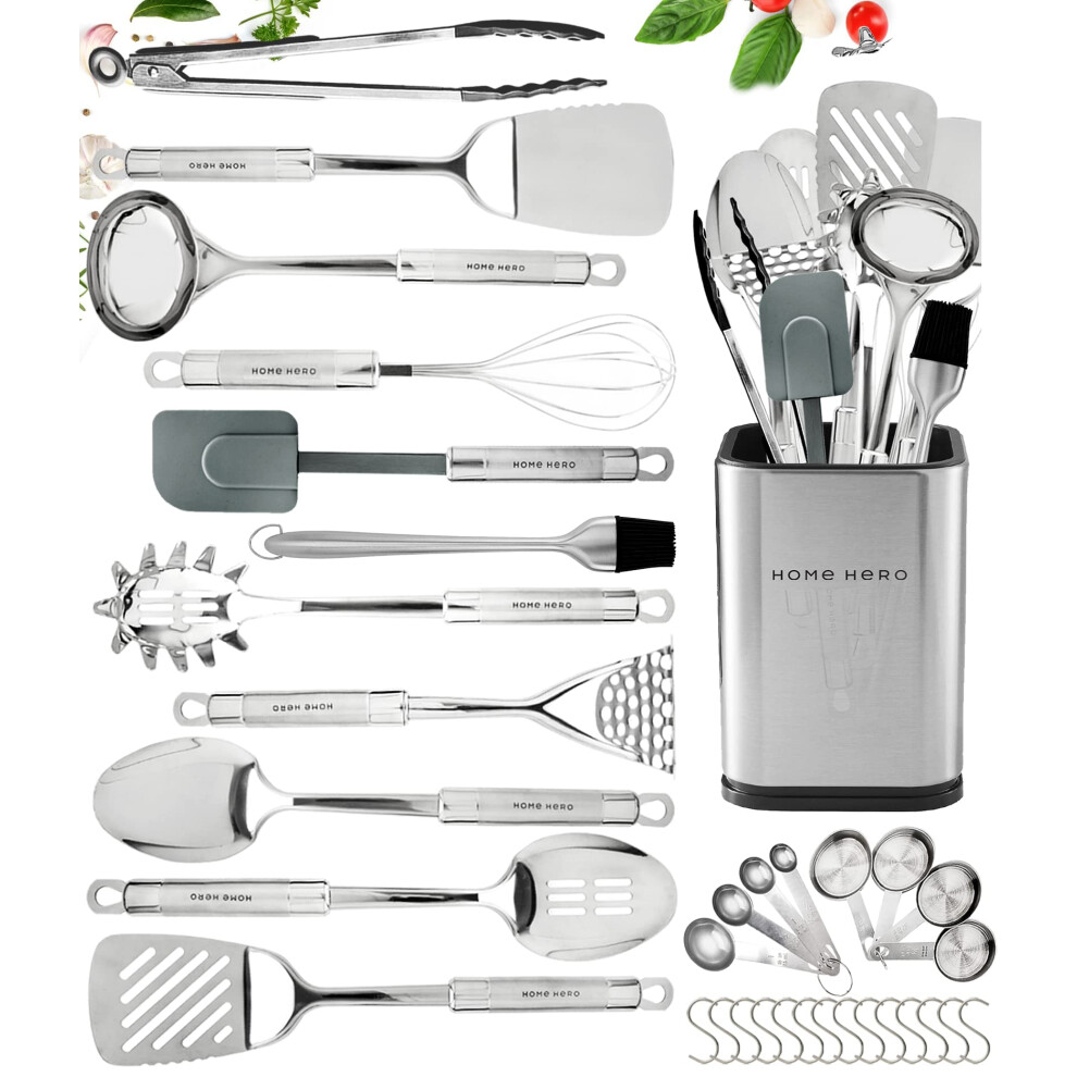 Home Hero 32 Pcs Stainless Steel Kitchen Utensils Set - Nonstick Stainless Steel Cooking Utensils Set - Heat Resistant Kitchen Essentials & Metal Kitc