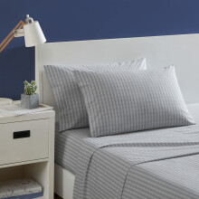 Nautica Queen Sheets Cotton Percale Preppy Bedding Set Crisp Cool Lightweight Breathable Michael Plaid Grey Queen