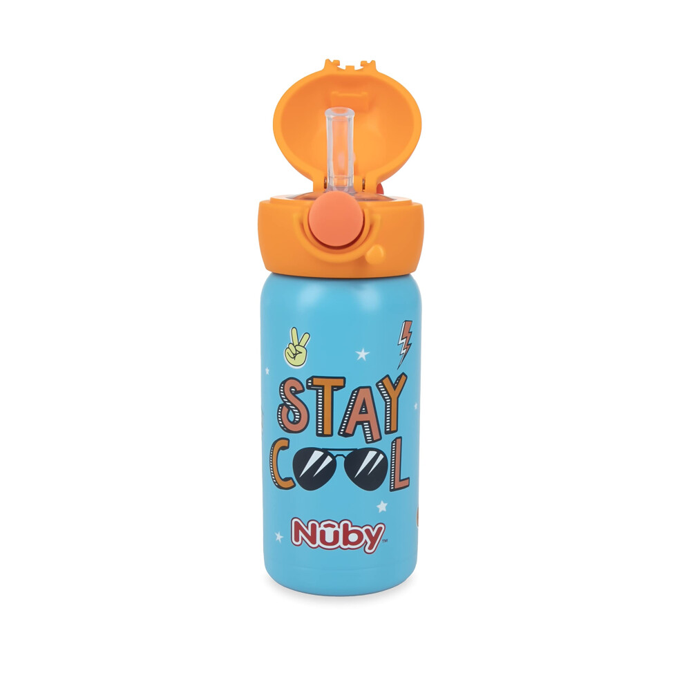 Nuby Thirsty Kids No Spill Flip-It Active Stainless Steel Travel Cup  14 Oz  Stay Cool Print