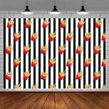EMDSPR 7x5FT French Fries Backdrop Funny Fried Junk Food Snack Picnic Party Photography Background Black and White Stripes Party