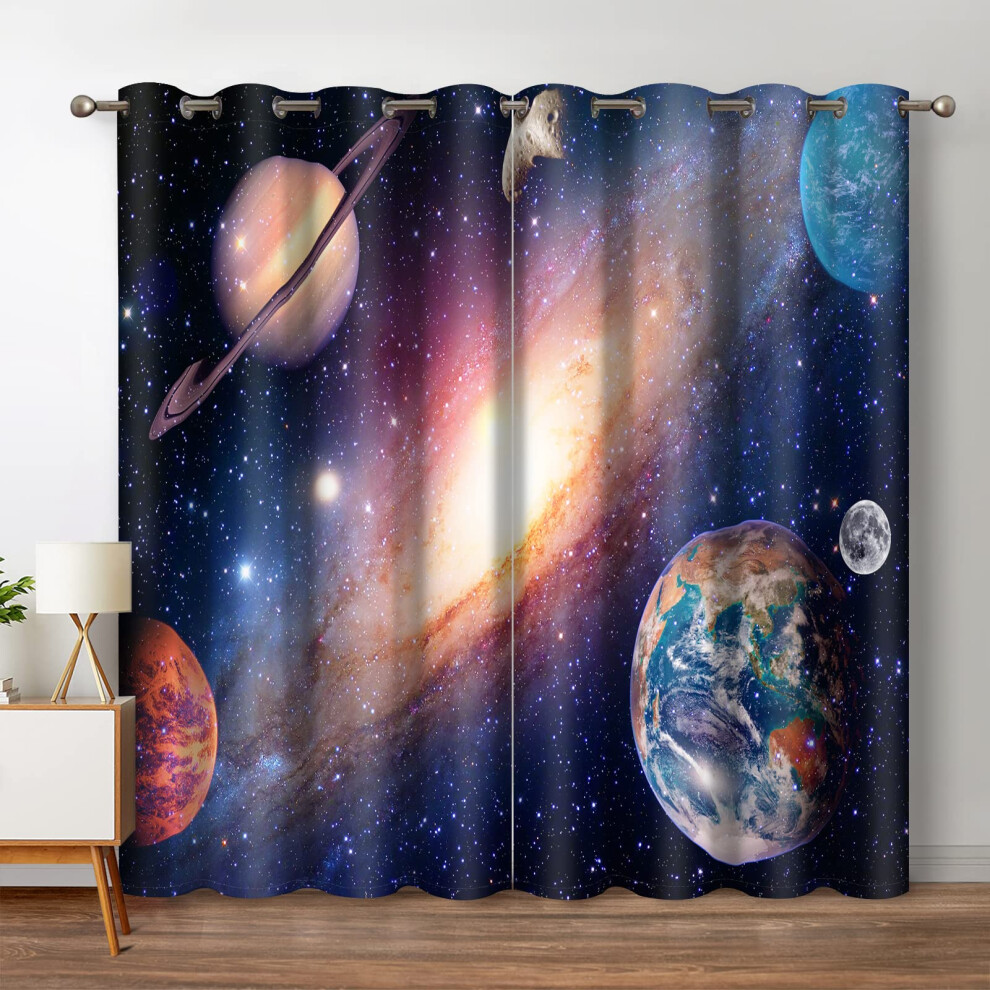Jekeno Galaxy Planet Blackout Curtains Outer Space Universe Nebula Stars Starry Sky Decor for Kids Boys Bedroom Living Room Darkening Grommet Window D-image-OPC-PFSSVNV-NEW