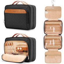 COOSKY Hangende reistoilettas voor dames, geschikt voor shampoo op ware grootte met sieradenorganizer, extra grote make-uptas, waterdichte make-uptas