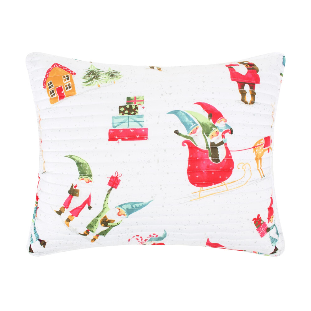 Collection Levtex Home Merry & Bright - Gnome Pour Les FêTes - Taie D'oreiller MatelasséE Standard - Gnomes De NoëL - Rouge, Vert Et Blanc - RéVe-image