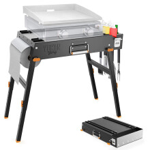 Yukon Glory Universal Portable Grill TableFlat Top Grill Griddles Stand with Built in Grill Caddy Designed to Fit Tabletop Bl