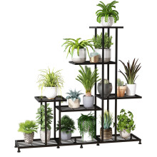 Metalen plantenstandaard 5 lagen Multifunctionele plantenstandaarden voor kamerplanten Decoratieve zwart stalen plantenplank voor binnen, buiten, pat