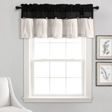 Lush Decor Lenjerie Buton Farmhouse Valance 52 """" W X 18 """" L Alb ?i negru - Valan?a rustica pentru fereastra - Design bloc de culori plisat cu b