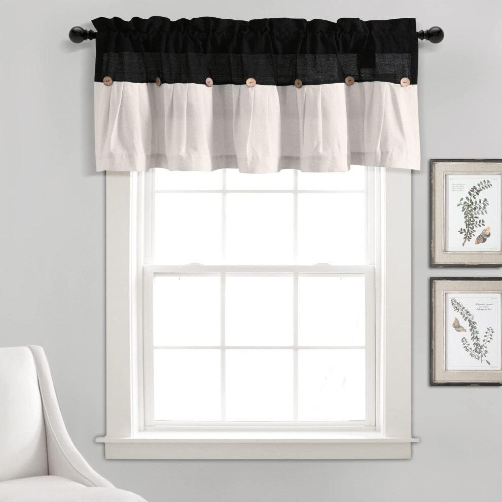 ?Ppiges Dekor Black/White Lush Decor Linen Button Farmhouse Valance 52 W X 18 L Rustic Valance For Window Pleated Color Block Desi
