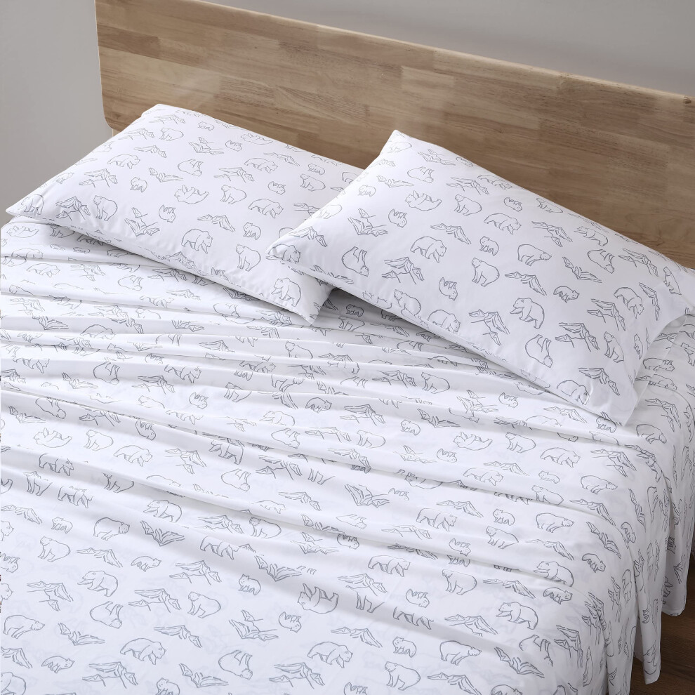Eddie Bauer - Parure de lit Queen Size en percale de coton, d   coration d'int   rieur fra   che et    l   gante (Smokey Bear Camp Grey Queen)