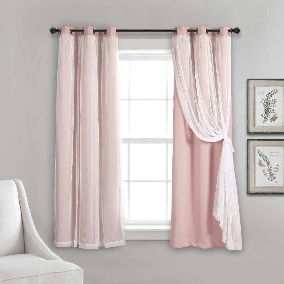 Lush Decor Transparente ÖSenvorhäNge Mit Isoliertem Verdunkelungsfutter, Fenstervorhangpaneele, 1 Paar, 96,5 Cm B X 114,3 Cm L, Rosa – Vorhang Mi-image