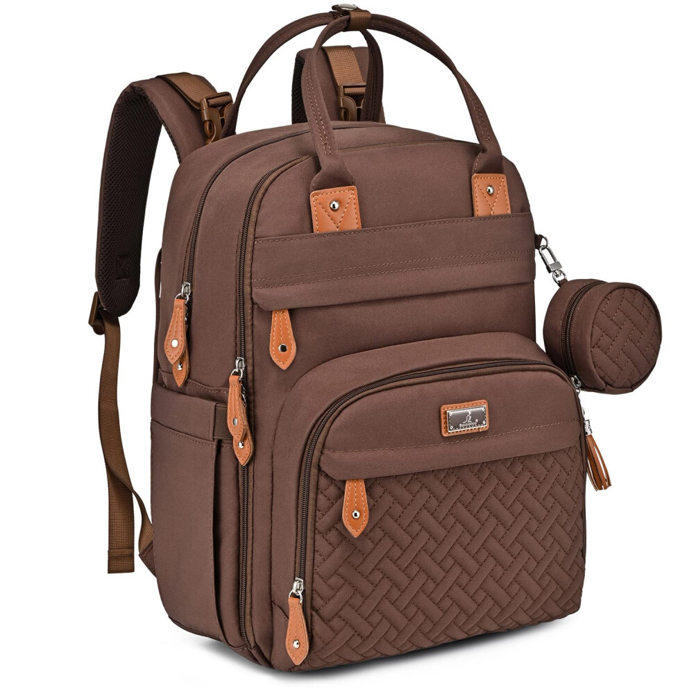 Sac à dos à langer BabbleRoo, sac à langer multifonction, sac à dos de voyage étanche avec sangles de poussette et étui à tétine (marron)