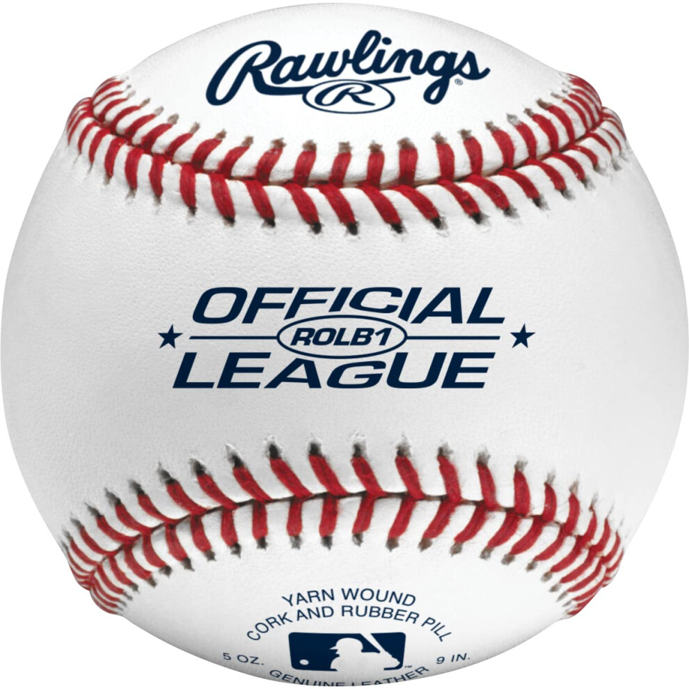 Rawlings Official League Baseballs Competition Grade ROLB1 Youth/14U Game/Practice Use 12 Count White