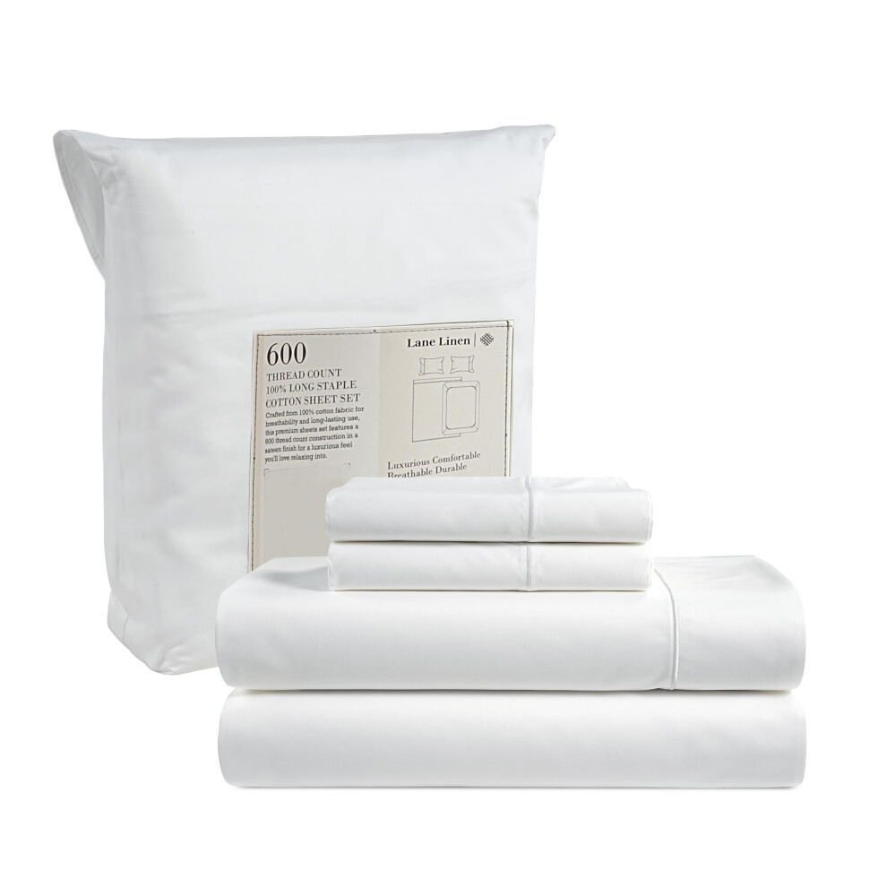 Parure de lit king size LANE LINEN - 4 pi   ces. 600 fils au pouce carr   . 100 % coton. Ultra doux. Satin. Linge de lit king size.