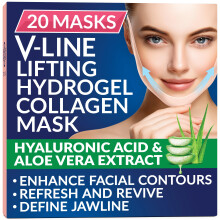 Mscara de barbilla doble de estilia - Correa de la barbilla V - Toning Hydrogel Collagen Mask con cido hialurnico y aloe vera - 20pc