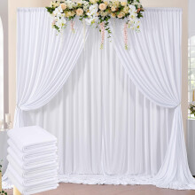 30 ft x 10 ft Wrinkle Free White Backdrop Curtain for Parties Polyester Photo Backdrop Drapes 6 Panels 5x10ft Curtains for Wedd