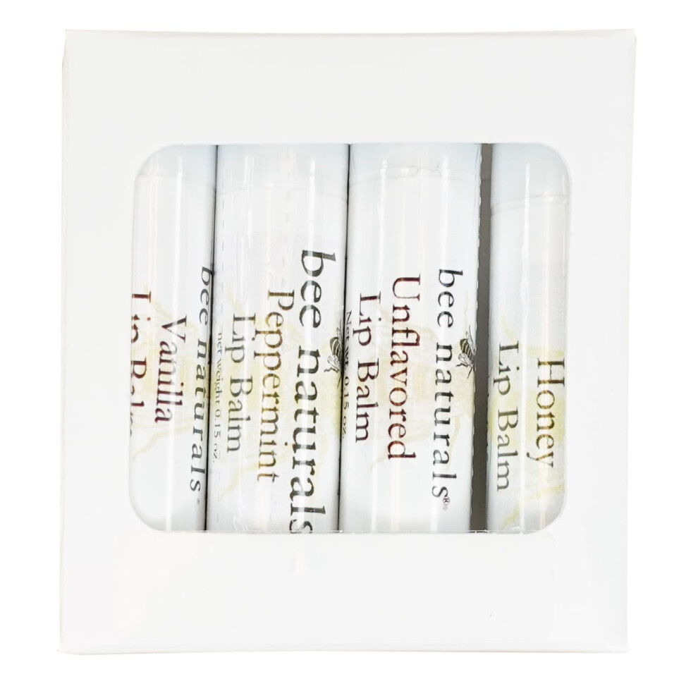 Bee Naturals Lip Balm Variety Pack Of 4 Beeswax Cocoa Butter Vitamin E Moisturizer For Dry Chapped Lips Soothe Heal And