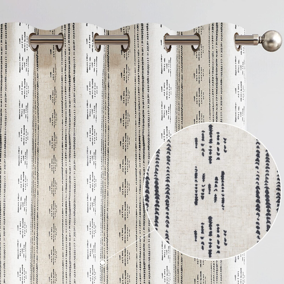 jinchan Boho Curtains Linen Curtains for Living Room Black Farmhouse Curtains 108 Inch Length Geometric Striped Patterned Mudcloth Grommet E-image-OPC-PFNRVC2-NEW