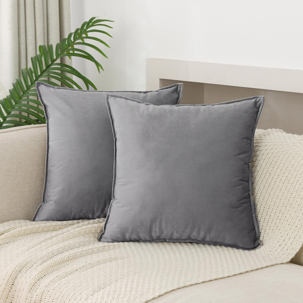 JIAHANNHA Lot de 2 housses de coussin d   coratives en velours gris pour canap   , chambre, salon, voiture, 50,8     50,8 cm