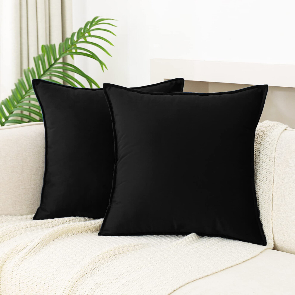 Jiahannha Lot De 2 Housses De Coussin D Coratives En Velours Noir Pour Canap , Chambre, Salon, Voiture, 40,6 40,6 Cm-image