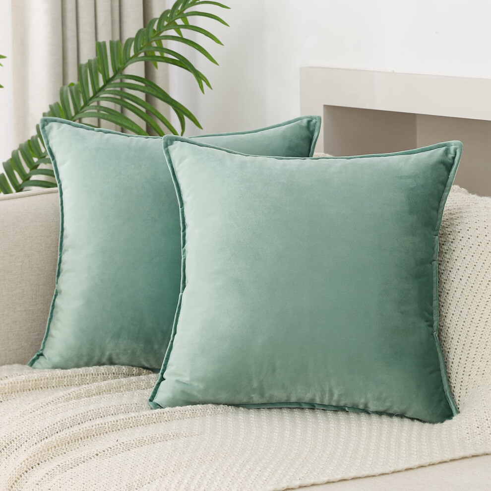 JIAHANNHA Lot de 2 housses de coussin d   coratives en velours vert sauge pour canap   , chambre, salon, voiture, 40,6     40,6 cm