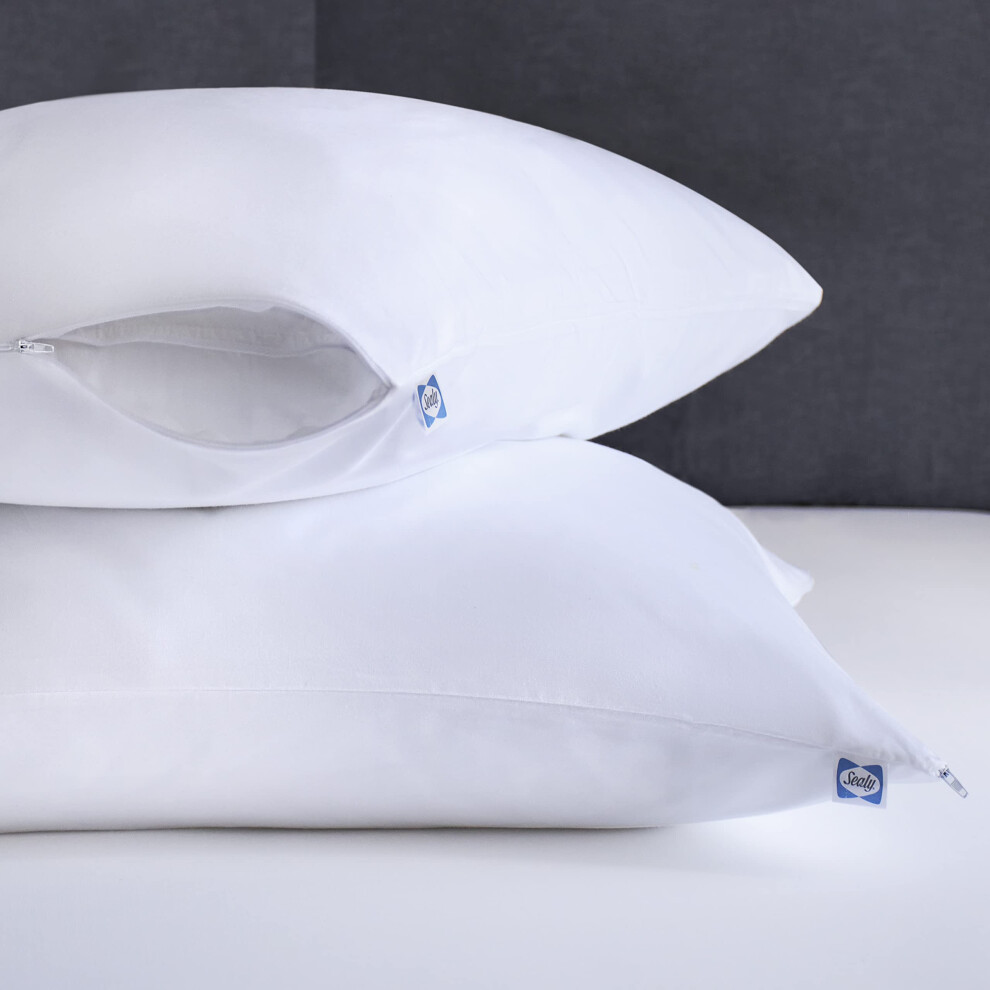 Sealy Performance Comfort Cotton Moisture Wicking Machine Washable Pillow Protector  Standard/Queen  2 Pack
