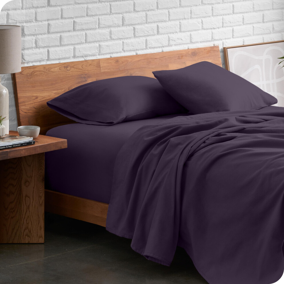 Parure de lit en flanelle Bare Home 100 % coton extra long, doux et velout   , pour lit double, avec poche profonde (lit double XL, aubergine)
