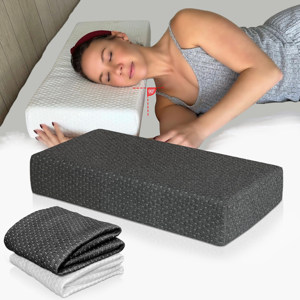 Oreiller cubique pour dormeurs latéraux avec 2 taies d'oreiller (blanc et gris) - 24 x 12 x 4 cm - Mousse à mémoire de forme extra épaisse et moy