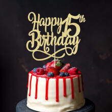 Gold Glitter Happy 15th Birthday Cake Topper Terveisiä 15-vuotiaille onnea 15-vuotiaille Cake Topperille 15-vuotiaille Cake Topper miehet ja naiset 1