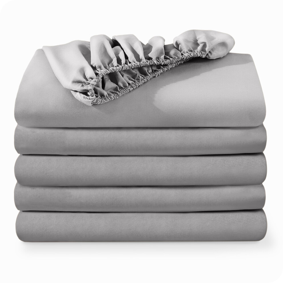 Bare Home Lot de 5 draps-housses pour lit double Premium 1800 Ultra Soft, infroissables, en microfibre, poche profonde, gris clair