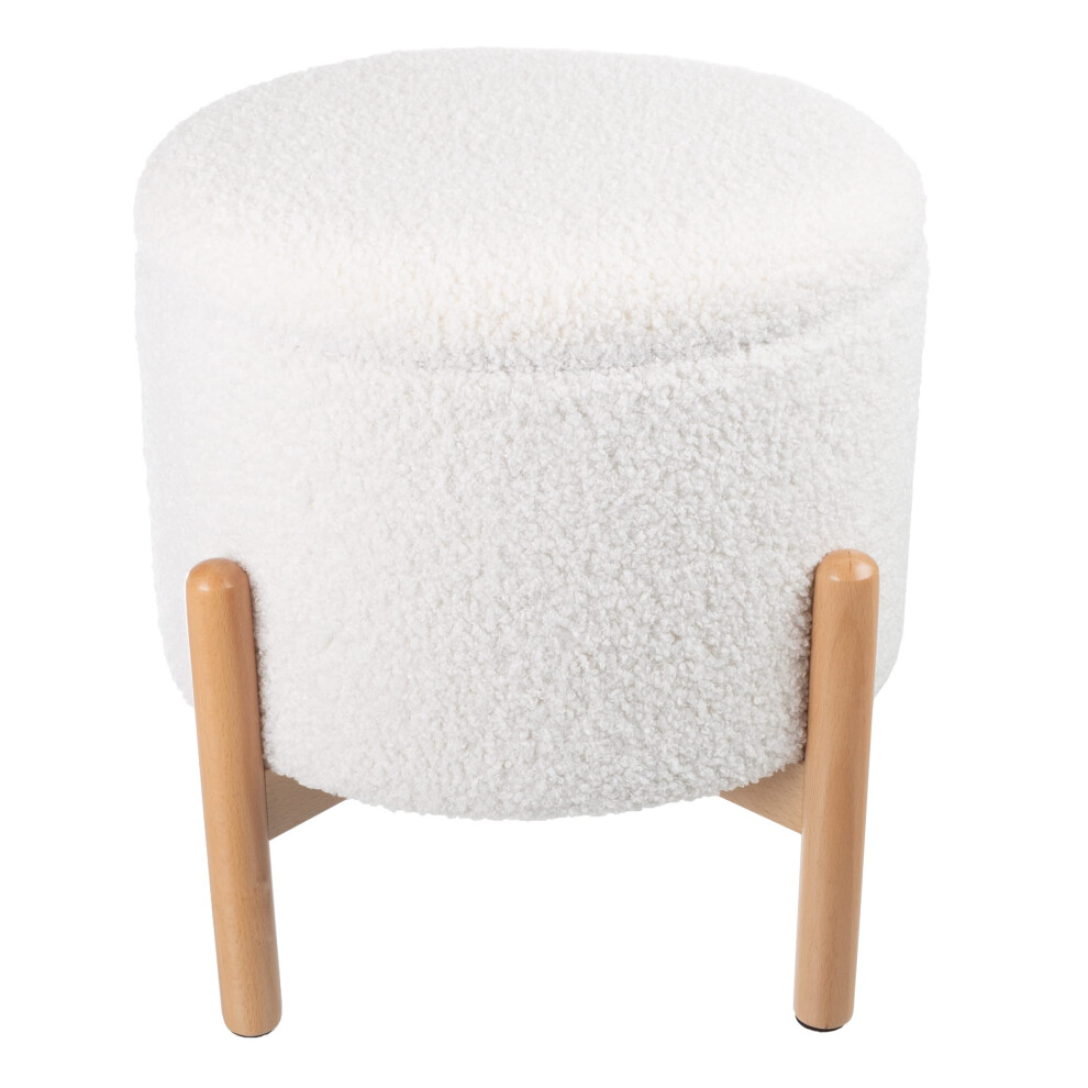 Pouf de rangement rond en sherpa avec repose-pieds ou organisateur de rangement avec dessus amovible pour salon, dortoir ou appartement