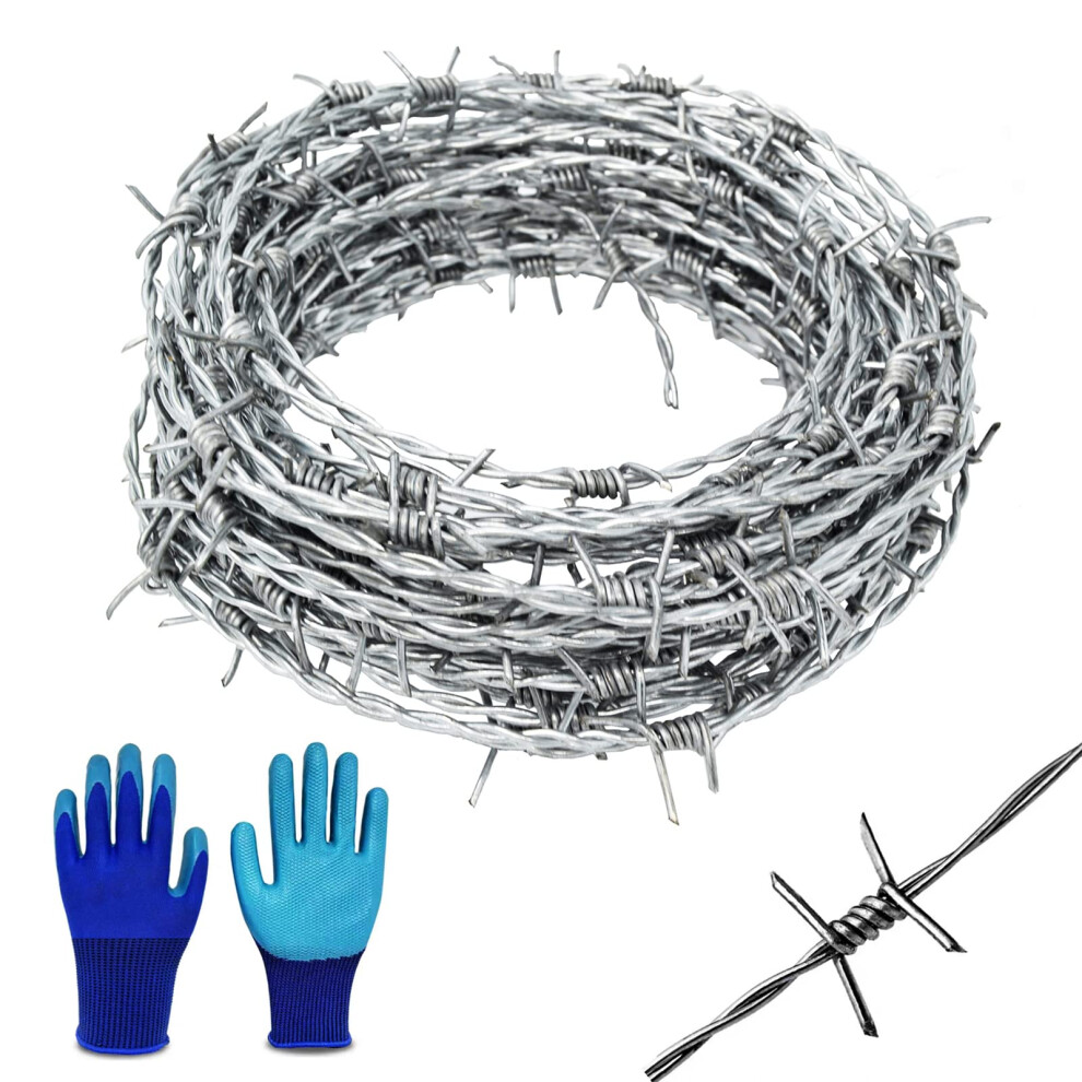 YAGJIA Barbed Wire 50 Ft  4 Point Barbed Wire Fence  HotDip Galvanized Barb Wire Roll  18 Gauge Strong and Flexible Wire for Cr