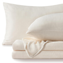 BEDELITE Flannel Sheets Queen Size White - Super Soft Fleece Sheets Set Fluffy Extra Plush 4 Piece(Include Fitted Sheet Flat Sheet 2 Pillowcases)