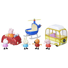 Coffret de jeu Peppa Pig pour filles et garçons, comprenant un hélicoptère, un camping-car, une voiture et 5 figurines, jouets préscolaires à par