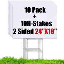 Wenwell 10 Semne mari de curte goale cu mize 18 x 24 """" Set de semne de gazon din plastic ondulat pentru vnzare de garaj Party Birthday CAMPAMIN