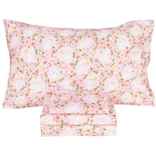 Scientific Sleep Roze Bloem Konijn Bunny 100% Katoen 4-delig Twin Lakenset Kinderen Peuter Tiener Plat laken & Hoeslaken & Kussensloop Kinderbeddengo