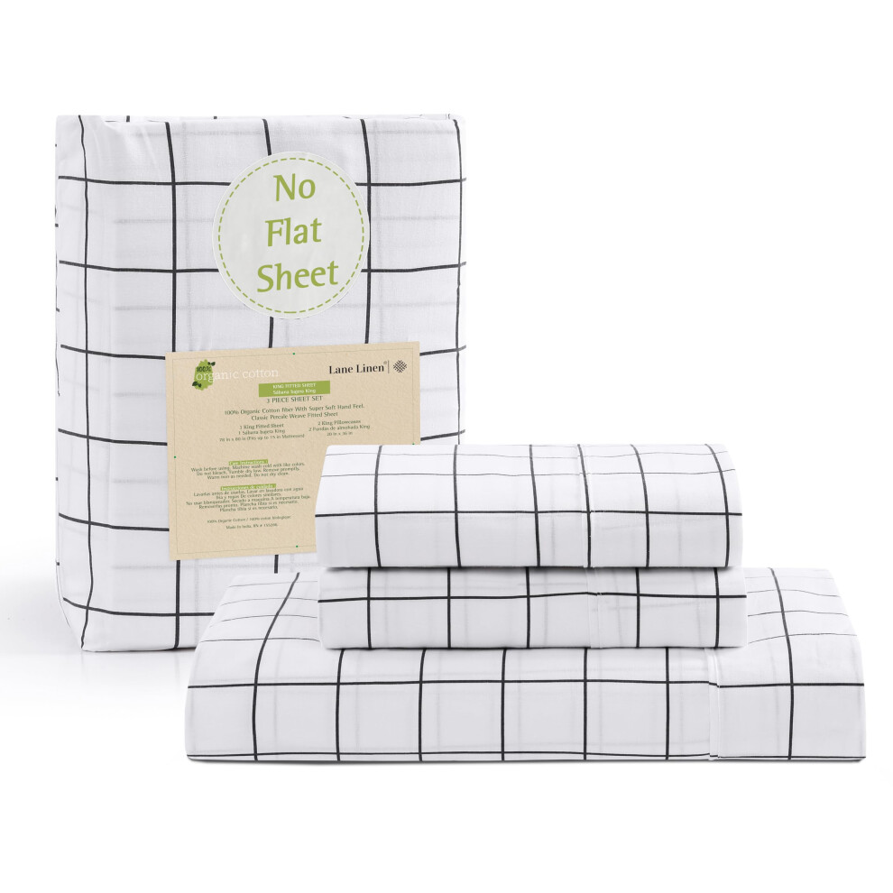 Parure de lit 3 pi   ces LANE LINEN King Size 100 % coton biologique (1 drap-housse et 2 taies d'oreiller) en percale ultra douce et respirante, po
