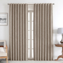 Joydeco Blackout Linen Curtains 96 inches Long 100% Blackout Drapes 95 inch Length 2 Panels Set for Bedroom Living Room Darkening Curtain Thermal Insu