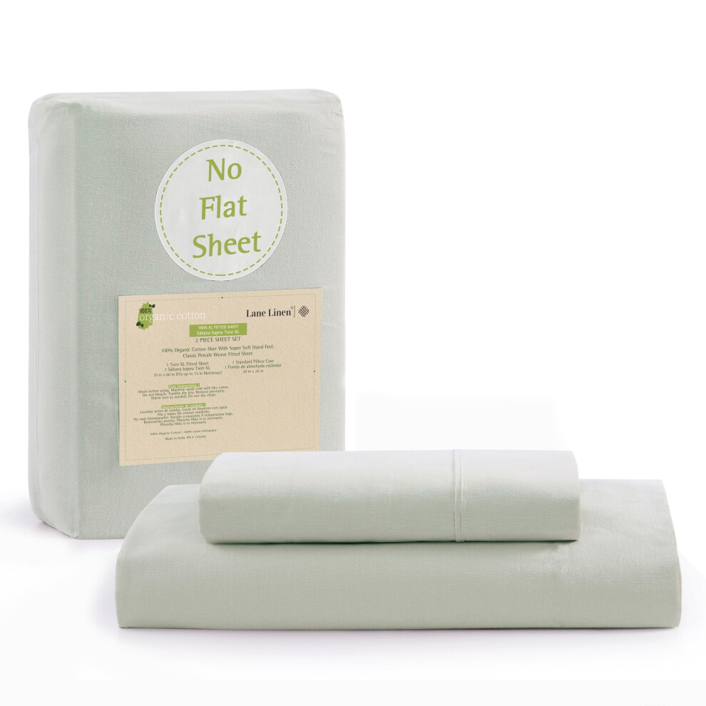 Parure de lit 2 pi   ces LANE LINEN Twin XL 100 % coton biologique (1 drap-housse, 1 taie d'oreiller) en percale douce et respirante, pour matelas
