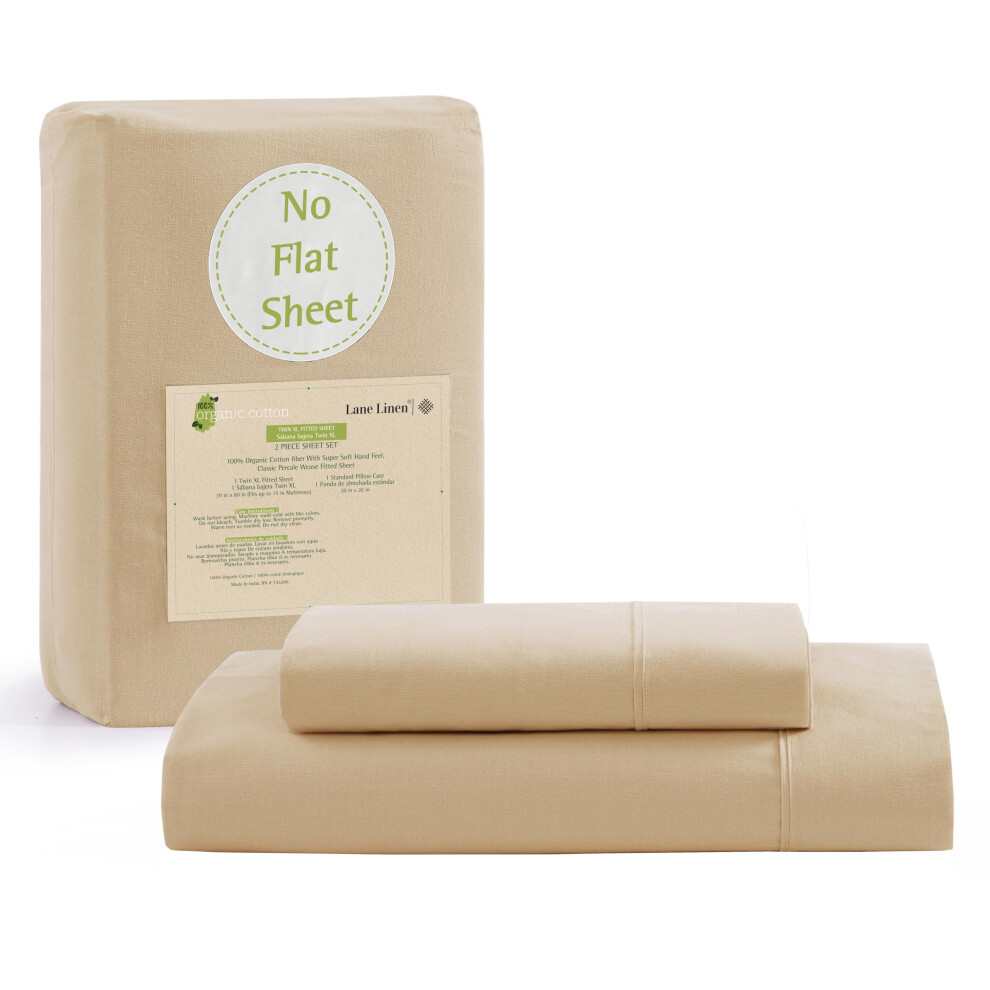 Parure de lit 2 pi   ces Lane Linen Twin XL 100 % coton biologique (1 drap-housse, 1 taie d'oreiller), drap-housse en percale doux et respirant, co