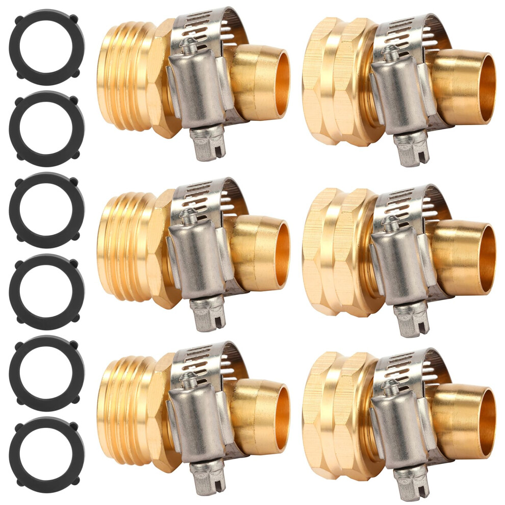 3 Set Di Connettori In Ottone Per Tubi Da Giardino Con Morsetti, Adatti Per Raccordi Per Tubi Da Giardino Da 3/4" O 5/8", Kit Di Riparazione Per Tubi Dell'acqua Da Giardino Maschio E Femmina-image