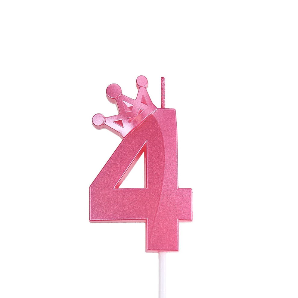 D Coration De G Teau D'anniversaire Rose De 315 Pouces Avec 4 Bougies Et Couronne 3D Num Ro 4-image