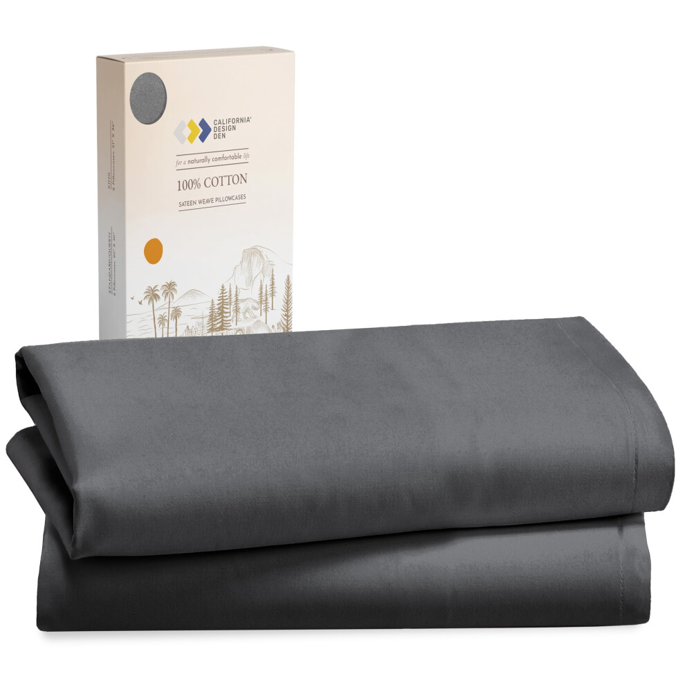 California Design Den Lot de 2 taies d'oreiller 100 % coton, taille standard, en satin doux et rafra   chissant, Queen (gris)