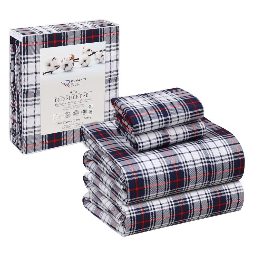 Draps RUVANTI 100 % coton - Draps en percale croustillants et rafra   chissants pour lit double Ensemble de draps complet respirant et durable Drap
