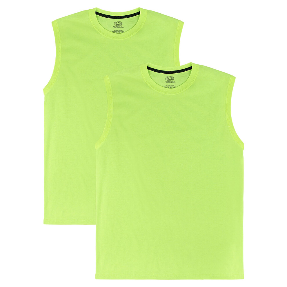 Fruit of the Loom Men's Eversoft Cotton Sleeveless T Shirts  Breathable & Moisture Wicking with Odor Control  Sizes S-4X  Muscle-2 Pack-Safety Green