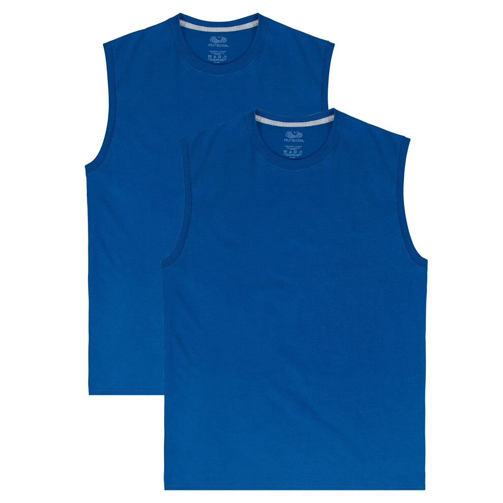 Fruit of the Loom Men's Eversoft Cotton Sleeveless T Shirts  Breathable & Moisture Wicking with Odor Control  Sizes S-4X  Muscle-2 Pack-Blue  3X-Large