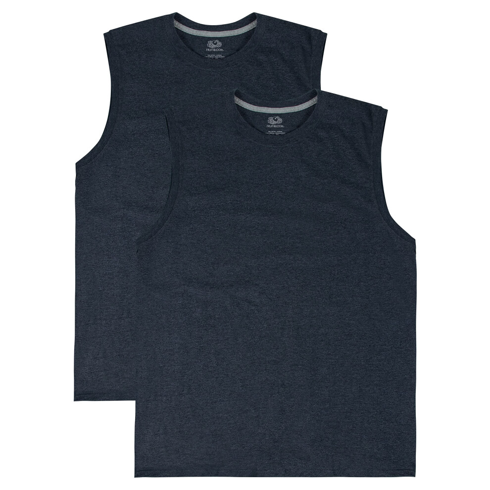 Fruit of the Loom Men's Eversoft Cotton Sleeveless T Shirts  Breathable & Moisture Wicking with Odor Control  Sizes S-4X  Muscle-2 Pack-Black Heather
