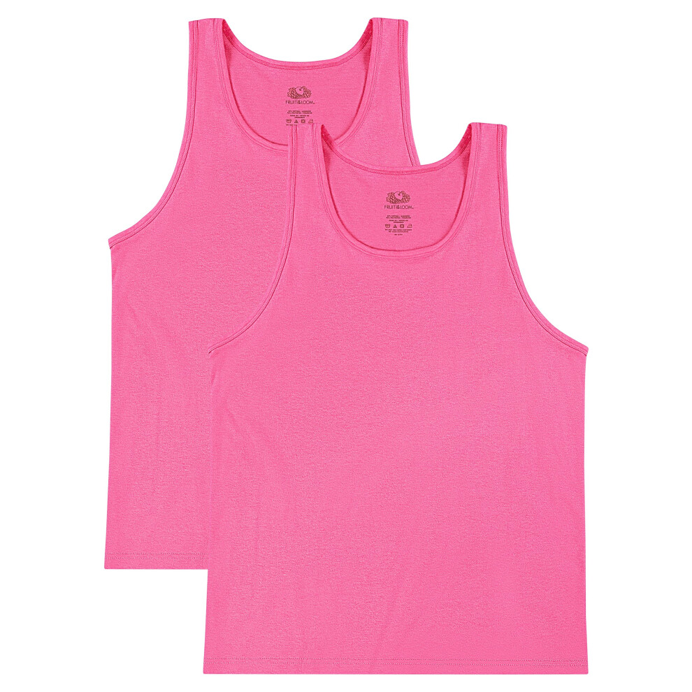 Fruit of the Loom Men's Eversoft Cotton Sleeveless T Shirts  Breathable & Moisture Wicking with Odor Control  Sizes S-4X  Tank-2 Pack-Neon Pink  Small