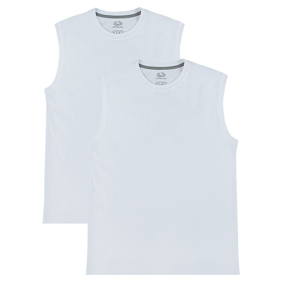 Fruit of the Loom Men's Eversoft Cotton Sleeveless T Shirts  Breathable & Moisture Wicking with Odor Control  Sizes S-4X  Muscle-2 Pack-White  X-Large