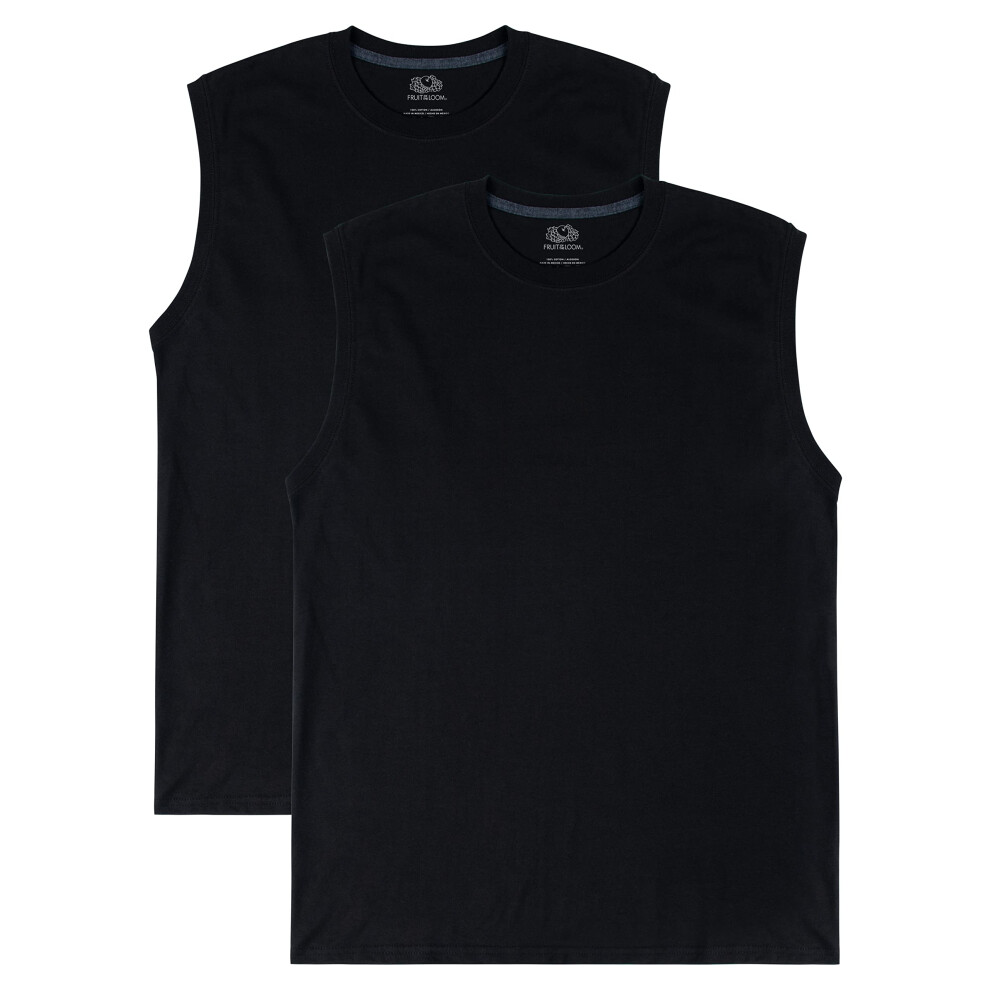 Fruit of the Loom Men's Eversoft Cotton Sleeveless T Shirts  Breathable & Moisture Wicking with Odor Control  Sizes S-4X  Muscle-2 Pack-Black  Small